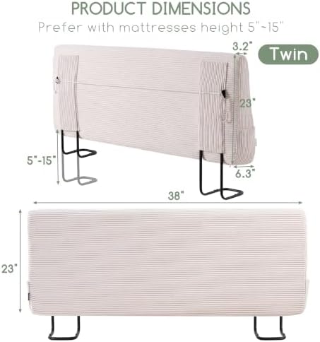 HIGOGOGO Headboard Easy Assembly Required, Corduroy Fabric, Twin, Beige