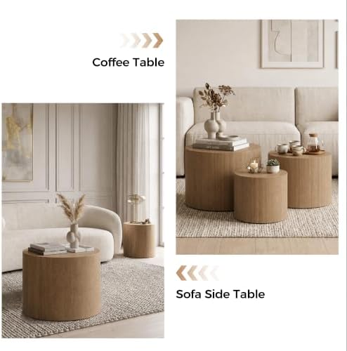 LYNSLIM Nesting Coffee Table Set of 3, Round Coffee Tables