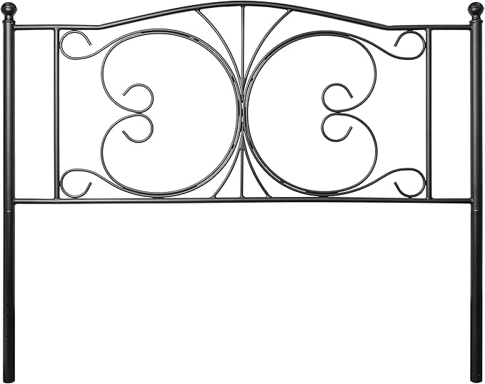 Floral Metal Headboards, Adjustable Height Iron Frame, Farmhouse Rustic Style, Elegant and Durable Design, Easy Assembly, Universal Fit for Kids & Adults, Queen Size, Black Finish