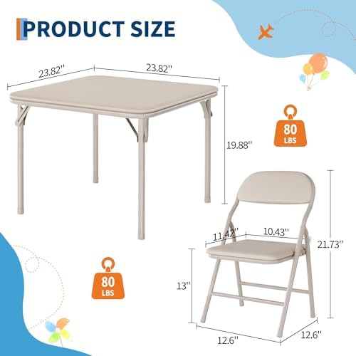 GAOMON 3 Piece Set Folding Table and Chairs Set for Boys and Girls