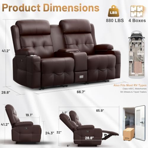 RV Loveseat Recliner Sofa, Home Theater Seating with Console & Massage