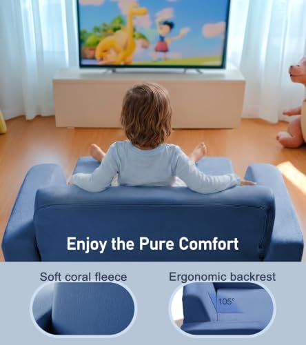 little dove 3-in-1 Extra Wide Convertible Kids Couch, Flip Open Kid Sofa, Machine-Washable Kid Couch for Girls, Kids Sofa for Fun Playtime, Dark Blue