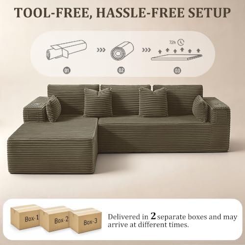 168" Boneless Couches for Living Room,Oversized 7-Seat Modular U-Shaped Sectional Sofa with Deep Seat,Memory Foam,No Assembly,Camel
