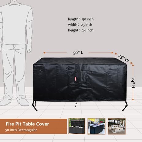 SheeChung Fire Pit Cover Rectangular 50"L x 25"W x 24"H,Waterproof,Heavy Duty 600D Polyester Outdoor Fire Pit Table Covers,Tear Resistant,Patio Deck Box Storage Cover