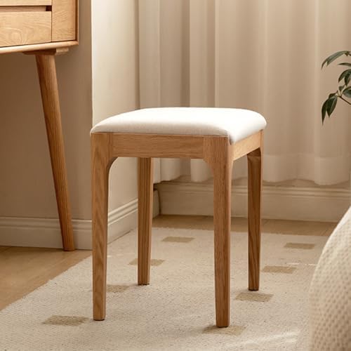 Solid Wood Small Vanity Stool Chair, High-Rebound Sponge Seat, Easy Assembly Makeup Chair, Footstool for Bedroom, Dining Room, Entryway, Natural Oak