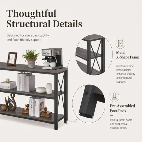 BON AUGURE 47In Entryway Table, 3-Tier Shelf Sofa Console Table, Grey Oak