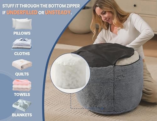WSOFRLAC Round Pouf Ottoman, Small Foot Stool Foot Rest, Light Gray 20x15in