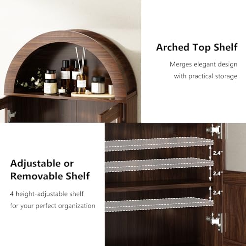 RUSTOWN Arched Bathroom Wall Cabinet with 2 Glass & Rattan Doors