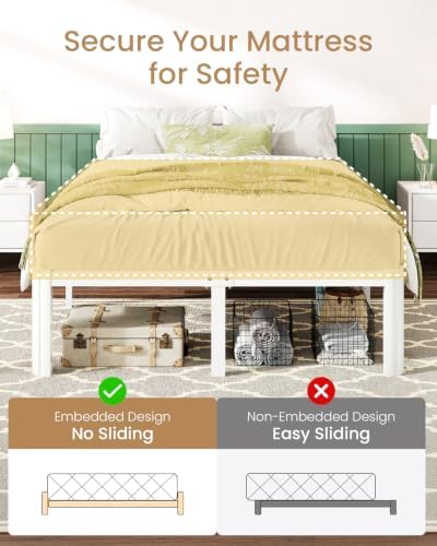 SHA CERLIN Full Metal Bed Frame, 14 Inch Tall, 12 in Storage, Rounded Legs