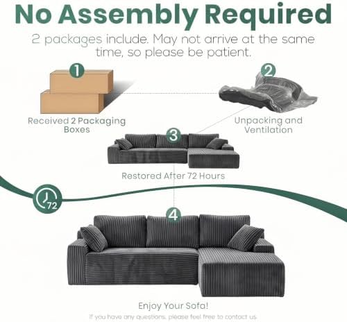 94.5'' Grey Oversized Sectional Boneless Couch with Left Face Chaise.