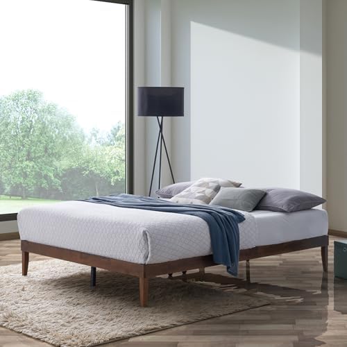 HOME DESIGN Zion Full Solid Wood Platform Bed, Low Profile Frame with Slatted Base, Dovetail Joinery, No Box Spring Needed – Brown