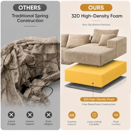 96" Modular Boneless Couch, L Sectional Couches for Living Room