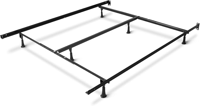 Clara Clark Adjustable Bed Frame - Double Bed Frame Expands to Queen Bed Rails, King Size Frame with Cross Rail and Center Support - 5.25” H Under Bed Frame for Box Spring and Mattress, Black