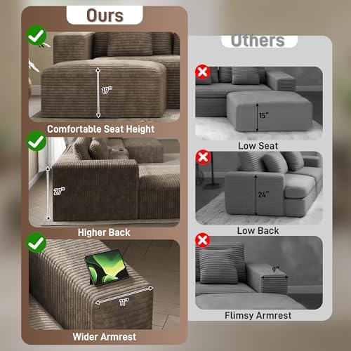 151" Oversized Cloud Sectional Couch for Living Room, Brown