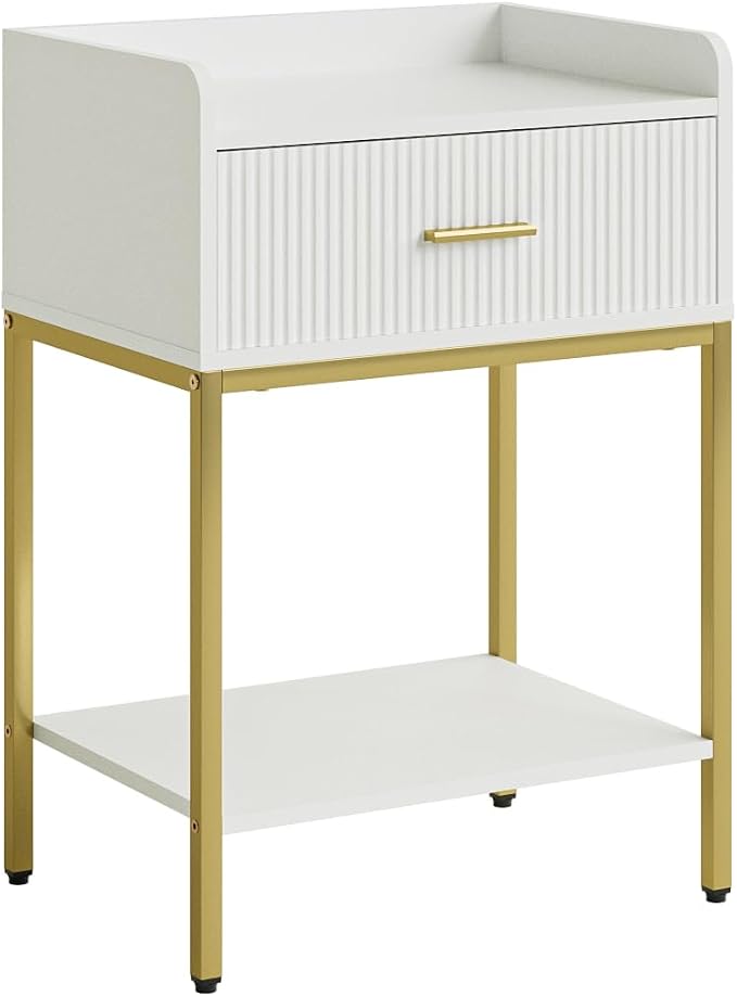 Night Stand, 3-Tier Bed Side Table, Small End Table, Nightstand with Open Shelf and Drawer, Bedside Table for Bedroom, Living Room, White