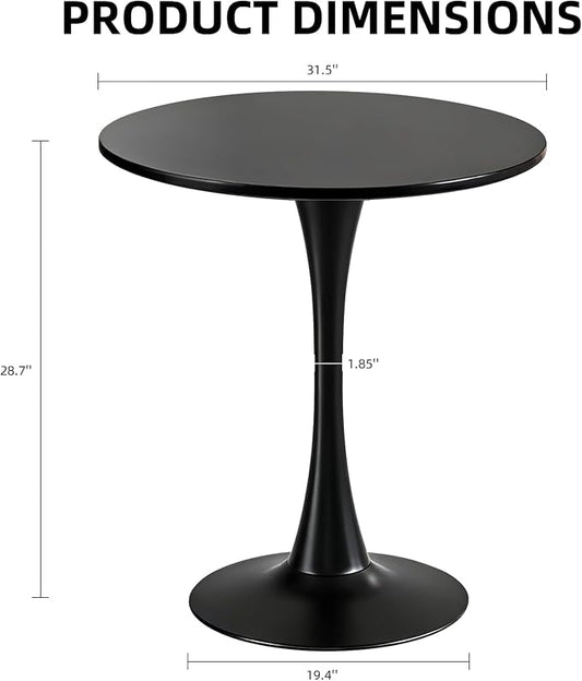 Round Dining Table, 31.5" Circle Tulip Table with Thickened Tabletop & Metal Pedestal, Mid Century Modern Bistro Table for Kitchen, Small Places, Living Room, Cafe (Black)