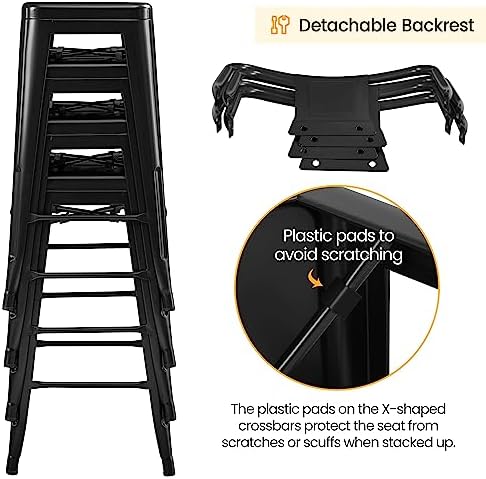 Yaheetech 30 Inch Metal Bar Stools Set of 4 Bar Chairs with Low Back, Black