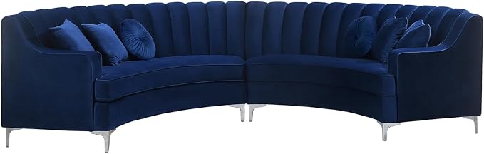 Legend Vansen Semicircle Modular Curved Velvet Sectional Sofa,141.34”Oversized Arc Sofa,Modern Cloud-Like Deep Seat Couch for Living Room Apartment Office Conference Space (2, Blue)