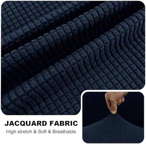 UNBBRRL Seat Cushion Cover and Back Covers for Corner Sofa Stretch Jacquard, Non Slip L Shaped Sofa Slipcover with Storage Ottoman, Sectional Couch Cover for Chaise Lounge (Navy Blue,24 x 24 x 6”)