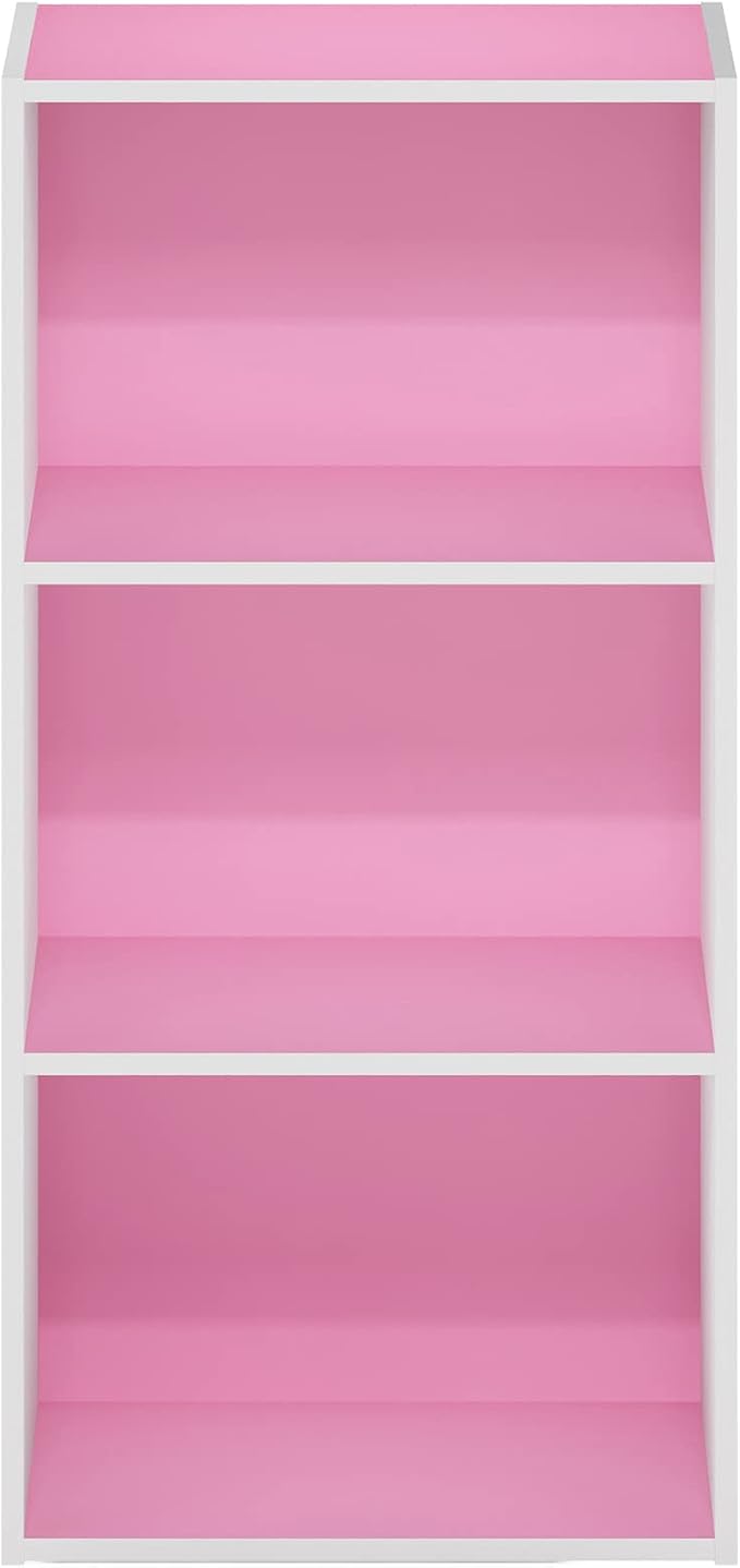Furinno Luder 3-Tier Open Shelf Bookcase, Pink/White
