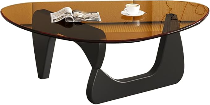 Glass Coffee Table, Mid Century Modern Coffee Table, Coffee Table for Living Room Center Table Suitable for Bedroom Living Room Reception Office Tables (Black/Brown, Large)