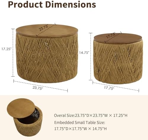 23.75" Round Wooden Nesting Coffee Table Set of 2, Walnut