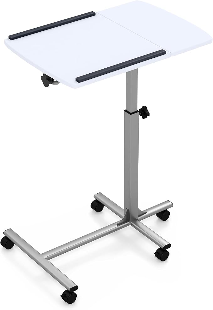 Tangkula Mobile Overbed Table Couch Table, Rolling Angle & Height Adjustable Laptop Stand Cart, Desk with Smooth & Lockable Wheels, Tray Table for Bed Sofa Side Table (White)