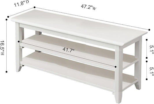 Dewfig Shoe Rack Bench for Entryway with Storage, 48", 3-Tier Wooden Shoe Bench for Hallway, Front Door, Entrance, White