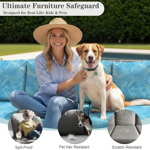 8 Pack Outdoor Cushion Covers, Water Resistant, High Stretch Fit