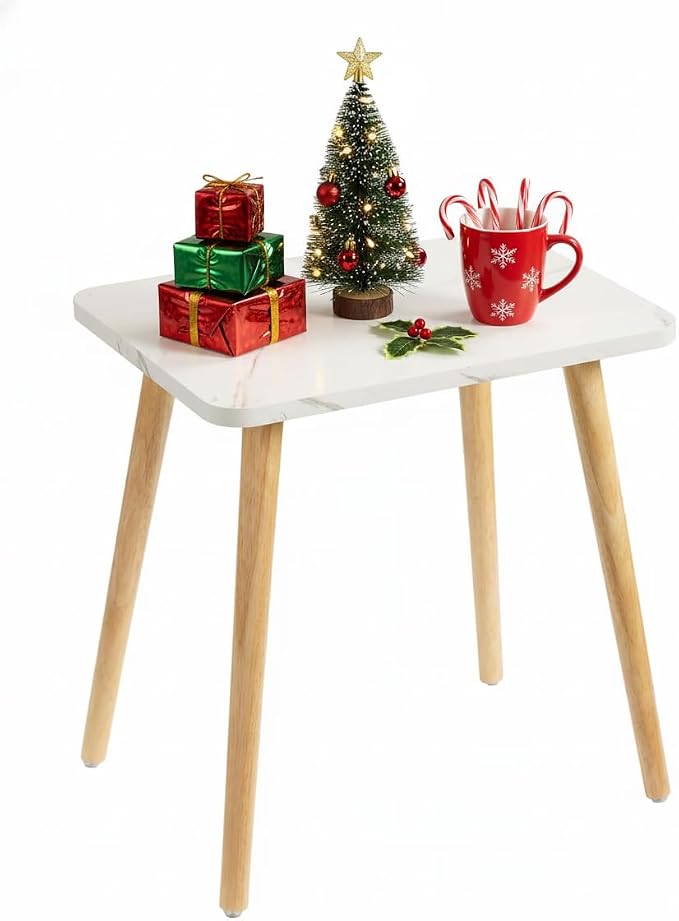 FORAOFUR Small End Table, Side Table Accent Table Living Room Bedroom Balcony Office, Modern Bedside Table Home Decor, Mini Table for Small Spaces, Short Coffee Table, Easy Assembly, Marble White | Marble Solid wood legs for stability, fits sofa/bedsid...