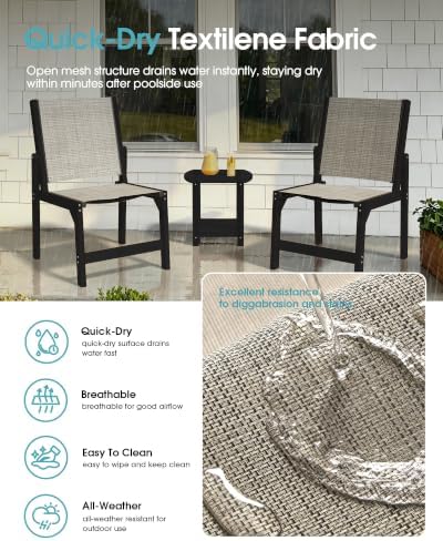HDPE Outdoor Dining Set, Patio Table and 4 Stackable Chairs, Black