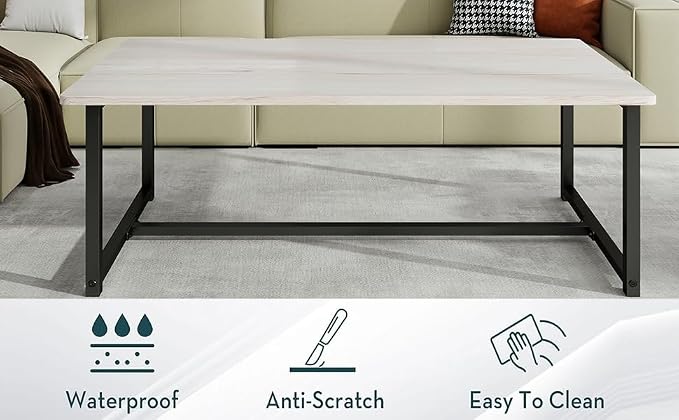 35.4" Rectangular Coffee Table for Living Room, Modern Industrial Style Coffee Table Center Table with Metal Frame for Small Space, Apartment, Office, Easy Assembly, Teak Oak