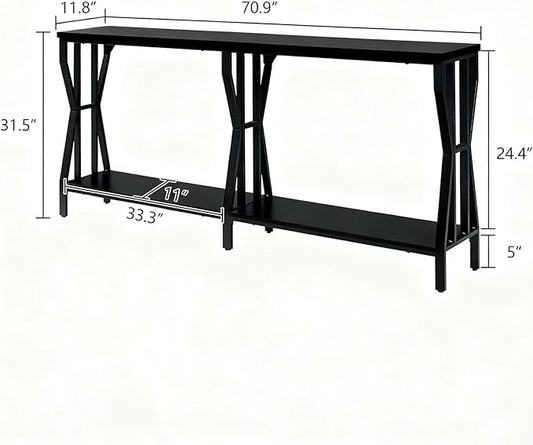 HOMISSUE Sofa Console Table, 70.9" Extra Long Sofa Table with 2-Tier Storage, Industrial Narrow Console Tables Behind Couch, Hallway Table for Entryway, Living Room, Black
