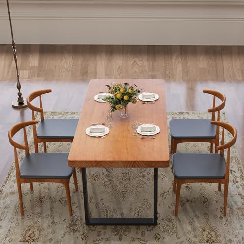 47in Modern Minimalist Solid Wood Dining Table - Sturdy Metal Base, Easy Assembly | Versatile Table for Dining Room, Living Room & Office
