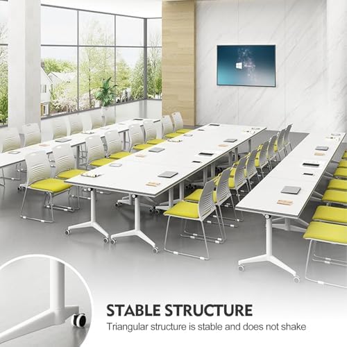 Folding Conference Table Modern Large Mobile Meeting Table Rolling Conference Room Tables with Wheels Seminar Tables for Office Training Classroom (4, White, 47.2" D X 23.6" W X 29.5" H)