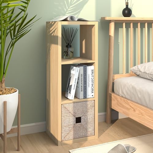 CTESNE【2026 Wooden Thick Frame 3 Cube Storage Organizer Shelf with Anti-Tipping Kits + Reversible Open Back Bookcase, Horizontal and Vertical Dual-use(Oak Color,11inch)