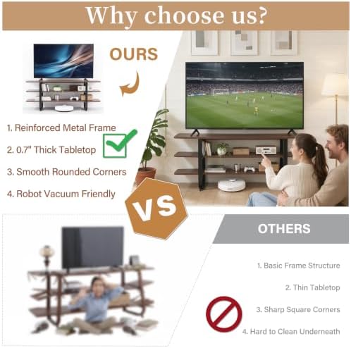 Tiita Walnut TV Stand for 65-Inch TVs, 3-Tier Storage, Modern Media Console