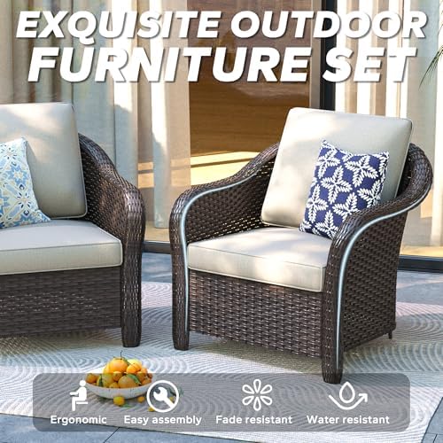 5 Piece Patio Furniture Set, Wicker Outdoor Conversation Set