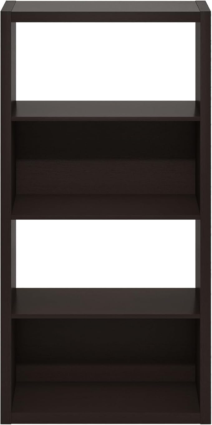 Furinno Viola 4-Tier Book Shelf, Extra Thick Frame Bookshelf, Dark Oak | Open Shelf, Open Back Design, 11.3" x 23.2" x 45.4", for Living Room, Bedroom, Home Office