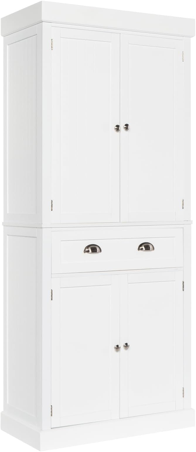 VINGLI 71-Inch White Storage Cabinets with Drawers, Freestanding Pantry Cabinets with Doors and Shelves Adjustable, Wood Farmhouse Kitchen Pantry Cupboard