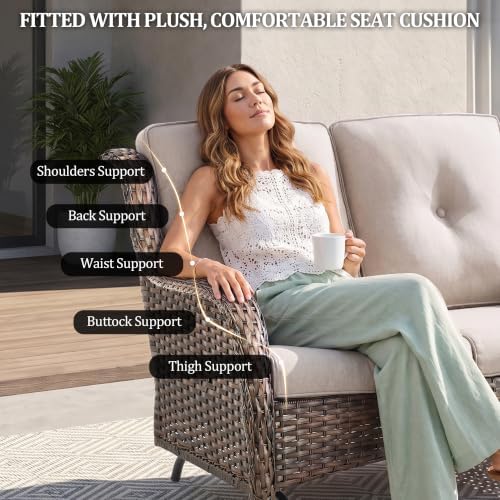 Outdoor Wicker Glider Loveseat, Porch Glider 2 Seater Couch, Brown/Beige