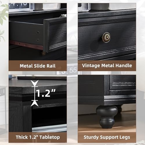 Joaxswe 24" Wide Farmhouse Nightstand Set of 2 with Charging Station,End Table with 2 Drawers,Black Wood Dresser for Bedroom Cabinet, Bed Side Table Chest of Drawers, Night Stand for Living Room