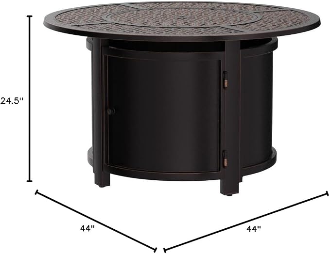 Aluminum 57,0000 BTU 44 in. Round Propane Black Fire Pit Table with Fire Beads, Lid, Propane Tank Cover and Table Fabric Covers in Copper Finish