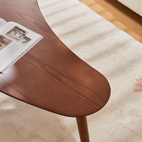 Low Oval Coffee Table;Mid Century Modern Style Centre Table;Solid Wood Living Room Furniture;Modern Sofa Coffee Side Table;Cocktail Table-Rubber Wood-Walnut