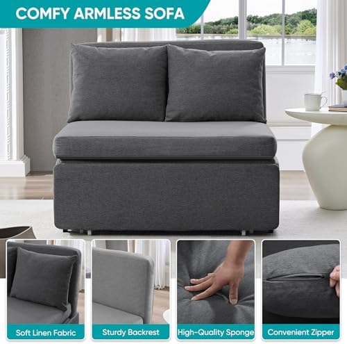 BALUS 2 in 1 Twin Size Sleeper Chair Pull Out Sofas Couch with Pullout Beds, 43" W Convertible Guest Sleepers Chair Bed Sofabed with Pillows and Mattress for Living Room Apartment Loft, Dark Grey