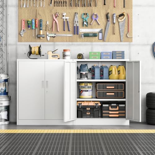 CMY 36" H Metal Storage Cabinet, Locking Storage Cabinet with Doors and Adjustable Shelves for Office, Garage, Home-White