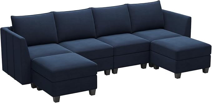 Belffin Modular Sectional Sofa U Shaped Couch with Storage Velvet Sectional Couch for Living Room Blue