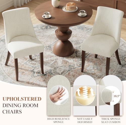 COLAMY Upholstered Dining Chairs Set of 2, Mid Century Modern Kitchen Chairs with Back, Farmhouse Fabric Side Dining Room Chairs with Wood Legs for Dining Room Restaurant, Beige