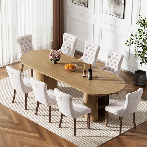 63'' to 94'' Extendable Dining Table for 6-10 People,Oval Kitchen Table with Pillar Base,Farmhouse Expandable Dining Room Table for Living Room, Extendable Desk Convert to 63'', 79 '', 94'' (Brown)