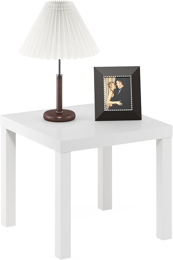 Furinno Classic Night Stand, Square Nightstand with 1.8 Thick Tabletop, Side Table, End Table, Bedside Table, for Living Room, Bedroom, Plain White